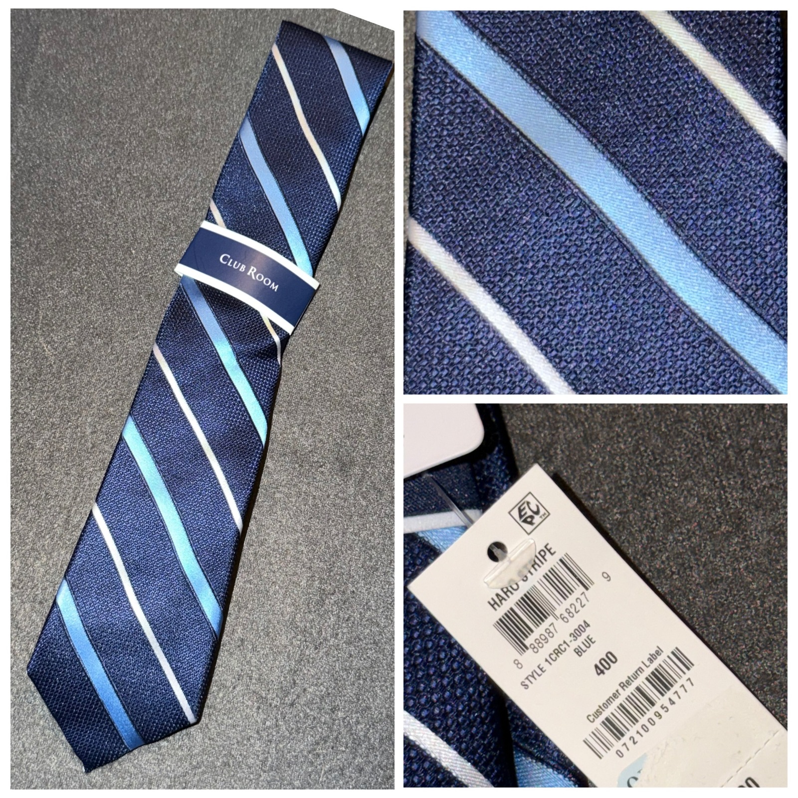 Club Room Mens Blue Haro Stripe Silk Blend Tie Navy White Diagonal 1crc13004